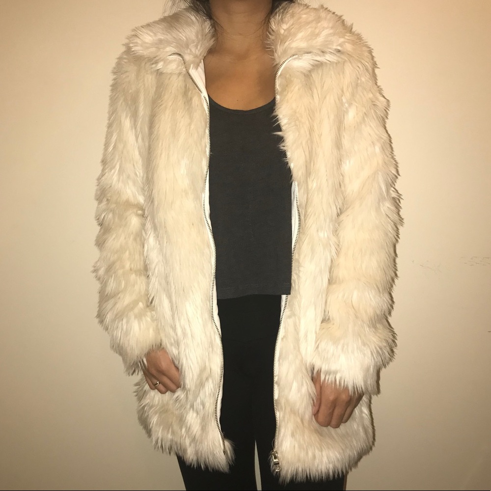 White ivory faux fur jacket
